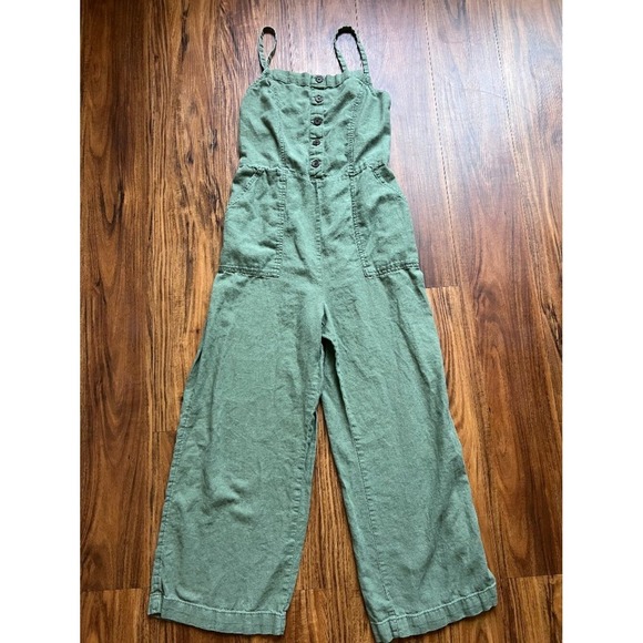 Old Navy Pants - Old Navy Linen Blend Jumpsuit Women's Medium M Olive Green Wide Leg Utility